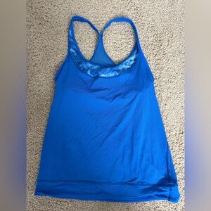 Lululemon Blue Racerback Tank Top with open back and built-in bra